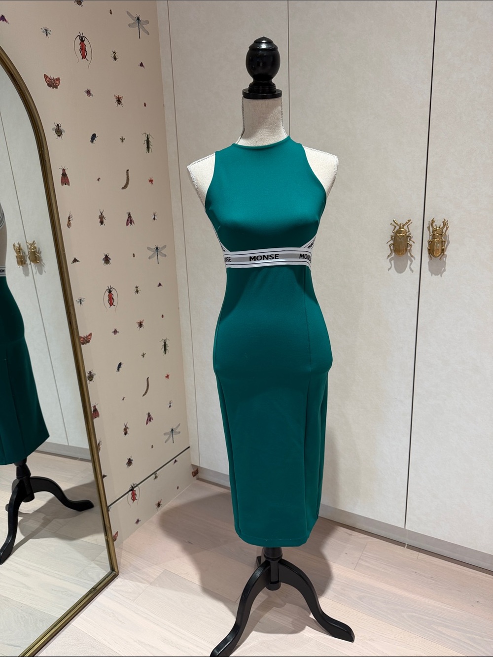 MONSE Teal Logo-Waist Midi Dress